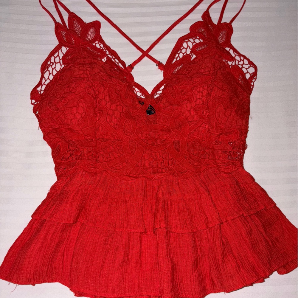 Elegant Red Lace Tank Top